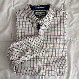 Paul Fredrick Tattersall Check Button-Down Shirt Red, Navy, and White Size 19-37